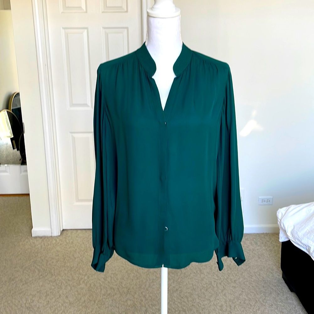 L’AGENCE Silk Long-Sleeve Blouse - Dark Green - US2 (small)